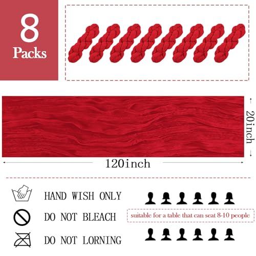 8 Pack Red Cheesecloth Table Runner 20 x 120 in - Gauze Runner 10 ft for Wedding Party