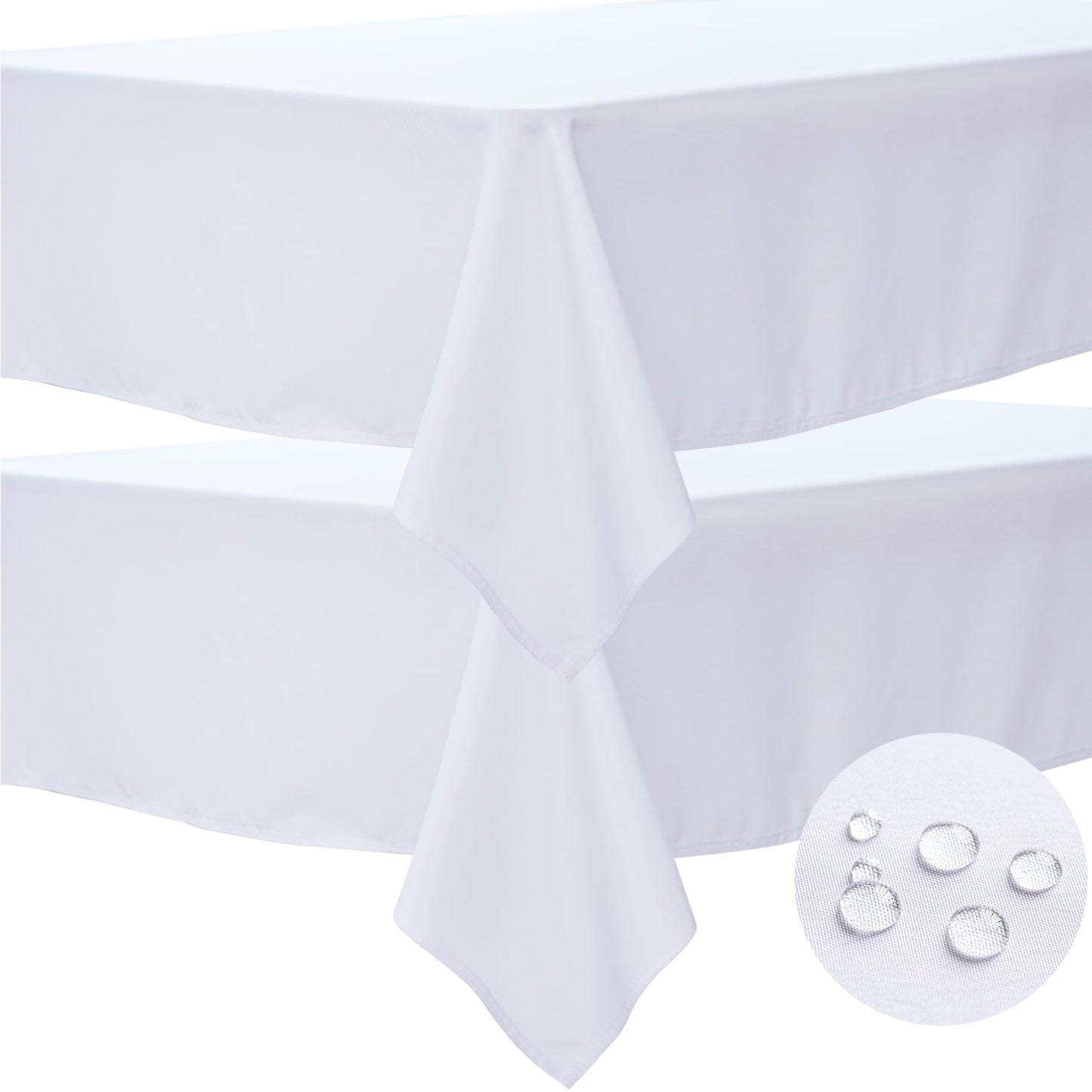 BYDOLL Table Cloth White 60x102 Inch Tablecloth 2 Pack for 6 Foot Rectangle Tables Outdoor Washable Wrinkle Free and Spillproof Polyester Tablecloth for Festival Wedding Party Cover
