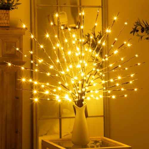 KXCOFTXI 1PCS Lighted Twigs, Lighted Branches with 20 Bright Bulbs, Prelit Branches, Lighteds Tree Branche for Indoor, Lights Battery Operated for Home Romantic Decoration, 30 Inch (Warm Yellow)