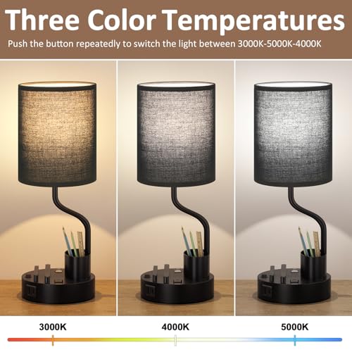 Fenmzee Bedside Lamps Set of 2 - Black Nightstand Lamps with USB & Outlets