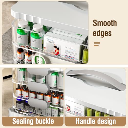 White 4-Tier Portable Medicine Organizer with Handle - First Aid Storage