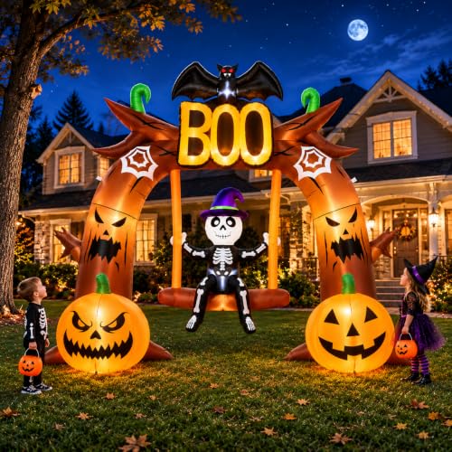 Giant 12FT Halloween Inflatable Boo Archway with LED Lights Outdoor Yard Decor - Windproof & Easy Setup