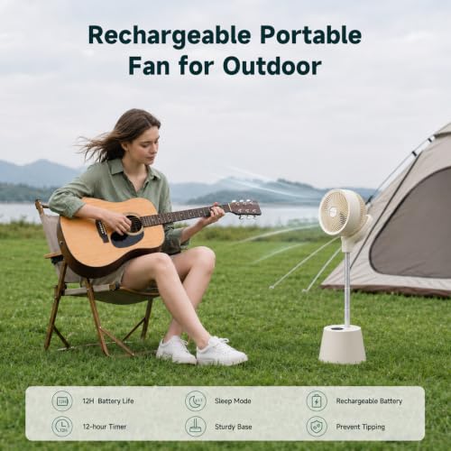 Rechargeable Smart Pedestal Fan with Remote & Wi-Fi App, 6 Speeds, Quiet Oscillating Fan for Bedroom Patio Travel