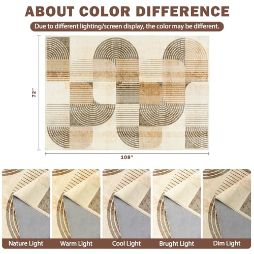 Beige 9' x 6' Washable Non-Slip Modern Area Rug for Living Room