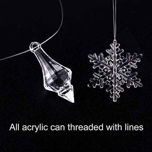 FEPITO 57 PCS Acrylic Snowflake Icicles Christmas Icicle Snowflake with Crystal Line Ornaments Set for Christmas Tree Decorations