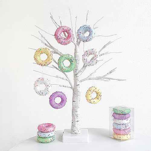 6 Pack Christmas Donut Ornaments Christmas Tree Hanging Ornaments Macaron Donut Dessert Ornament Set for Xmas Tree New Year Pendant Home Holiday Party Decor