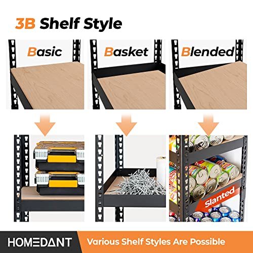 Garage Storage Shelves - Black 35.9"W x 16.2"D, 5-Tier Metal Shelving Unit, Tool-Free Assembly