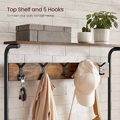 VASAGLE 31.5W Hall Tree with Shoe Bench, 5-Tier Shoe Rack & Dual Hooks, Rustic Brown & Black