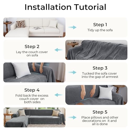 CAPALOCA X-Large Dark Gray Sectional Couch Cover for L-Shaped Sofas Washable & Soft