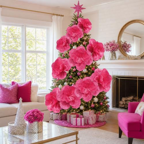 Giegxin 28 Pcs Christmas Tissue Paper Flowers 14/10/6 inch Rose Red Set (6,10,14 in) - Giant Paper Pom Poms