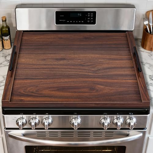 Wood Stove Top Cover with Handles - Walnut Noodle Board for Kitchen Counter Space