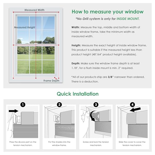 LazBlinds No Drill Cordless Cellular Blackout Shades 35 x 36 White - Inside Mount