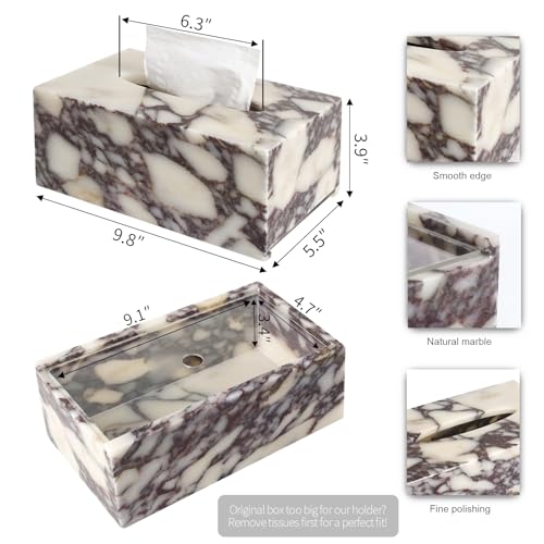 Marble Tissue Box Cover - Calacatta Viola, 9.8 x 5.5 x 3.9 Inches, Natural Marble