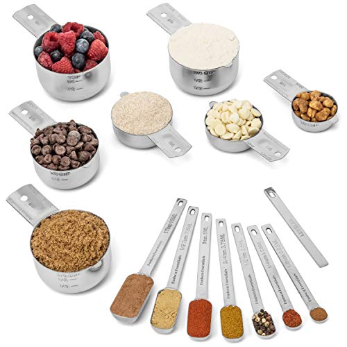 14 Piece Stainless Steel Measuring Cups and Spoons Set - Stackable Kitchen Utensils with Marked Measurements