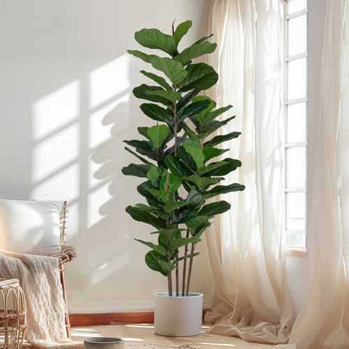 YEPDIN Faux Fiddle Leaf Fig Tree 6 FT - Artificial Indoor Outdoor Plant with 69 Large Leaves