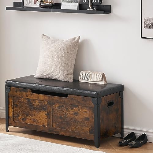 Rustic Brown Storage Chest with Safety Hinge - 39.4 Inches