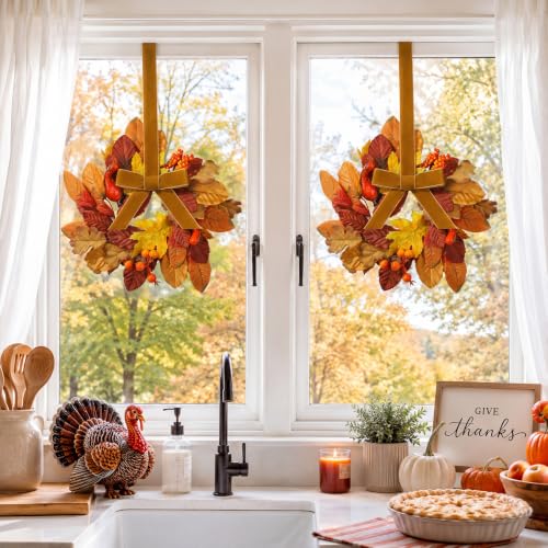 Mini Fall Wreaths Set of 6 for Kitchen Cabinets - Autumn Harvest Decor