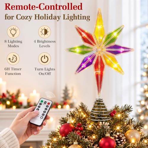 Lewondr 14.2" Lighted Christmas Bethlehem Star Tree Topper, Multicolor