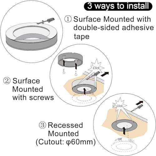 VST 6 Pack Under Cabinet Puck Lights with Dimmable CCT 3000K-6000K Touch Switch