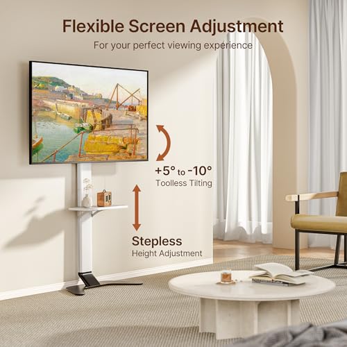 ECOTINY White Ultra-Slim Floor TV Stand for 37-86 Inch TVs - 51.5" Height, No-Drill & Anti-Tip Safety