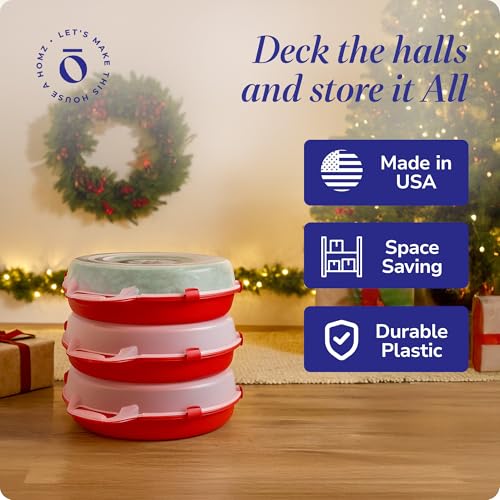 HOMZ Red 24-Inch Holiday Wreath Storage Container 3 Pack - Clear Plastic