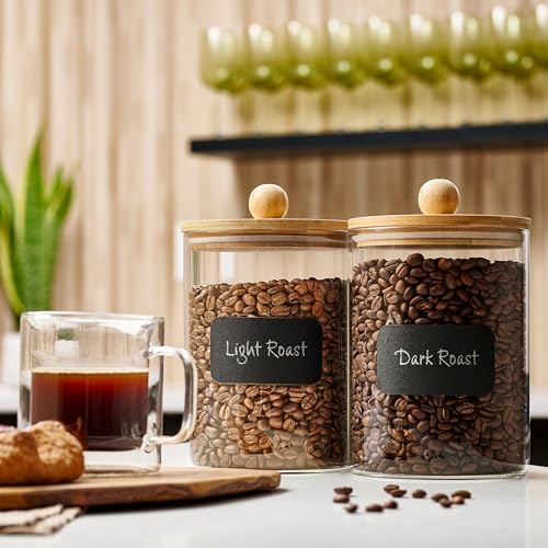 Le'raze 2-Pack Glass Canisters with Airtight Bamboo Lids, Labels & Marker - 68oz Kitchen Food Storage Jars for Pantry & Baking