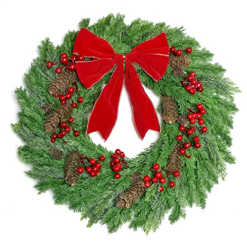 20 Inch Artificial Christmas Wreath for Front Door - Rustic Holiday Decor
