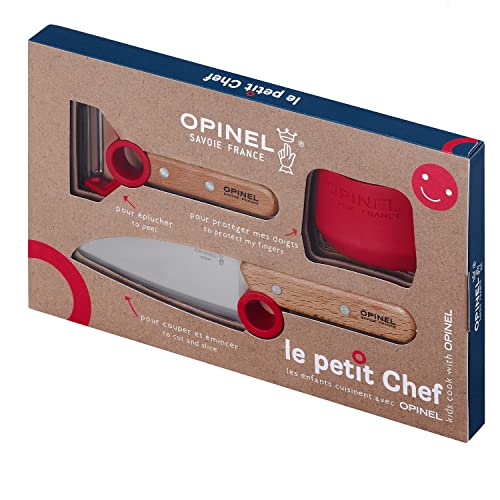 Children's Kitchen Knife Set with Safety Guard & Peeler - Red, Made in France
