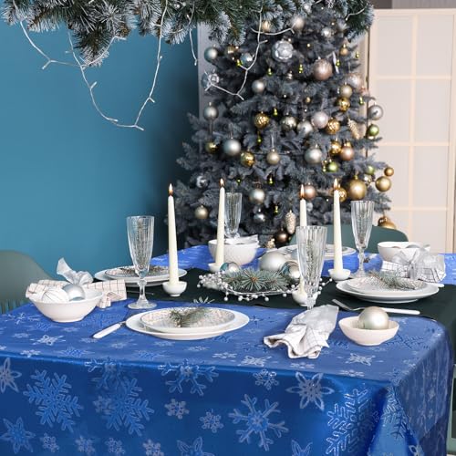 Tegeme Blue Snowflake Tablecloth 60x120 Inches Winter Holiday Decor