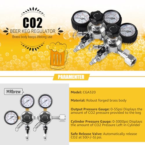 Dual Output CO2 Regulator for Draft Beer Kegs - CGA-320, Heavy Duty Brass