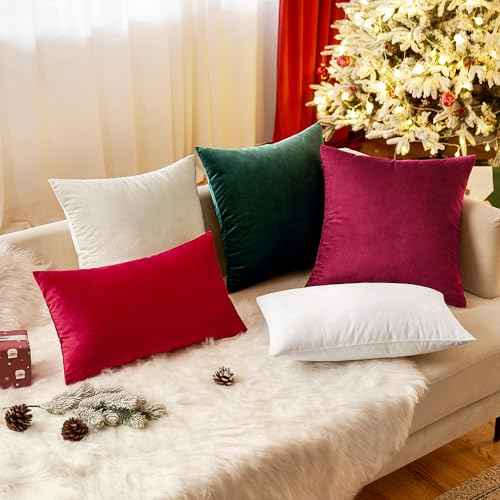 EMEMA Pack of 2 Velvet Christmas Throw Pillow Covers Decorative Rectangle Pillowcase Soft Solid Cushion Case for Sofa Bedroom Chair Car 12x20 Inch Dark Green