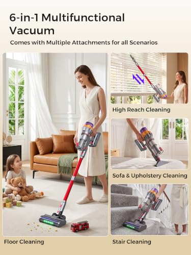 Vellarina Red Cordless Stick Vacuum Cleaner 600W 55KPA 70Min Runtime Pet Hair