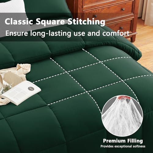 CozyLux Oversized King Comforter Set - Emerald Green, 3-Piece Box-Stitched