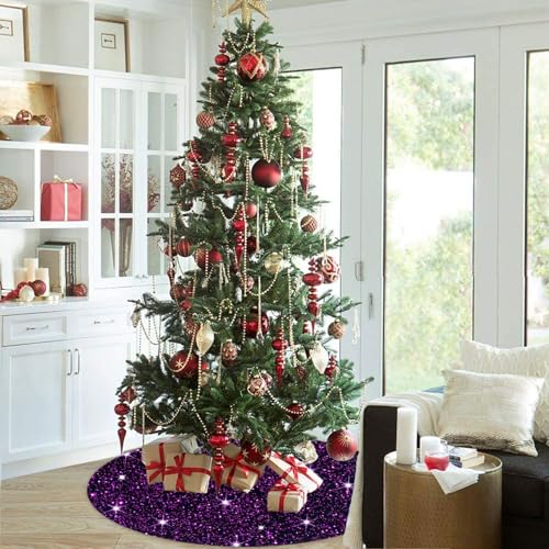 FUHSY Purple 48in Tree Skirt with Sparkly Sequin Velvet - Halloween Christmas