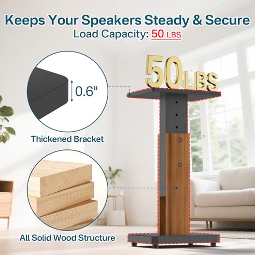 Rimous Height Adjustable Wood Speaker Stands Pair for Bookshelf & Studio Monitors