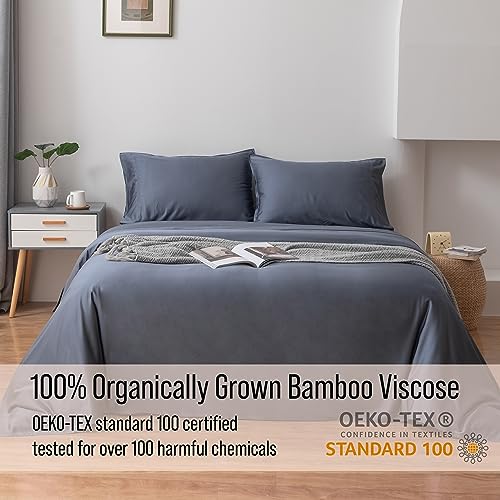 Bella Coterie Bamboo Viscose Twin XL Bed Sheets - Slate Blue, 400 Thread Count