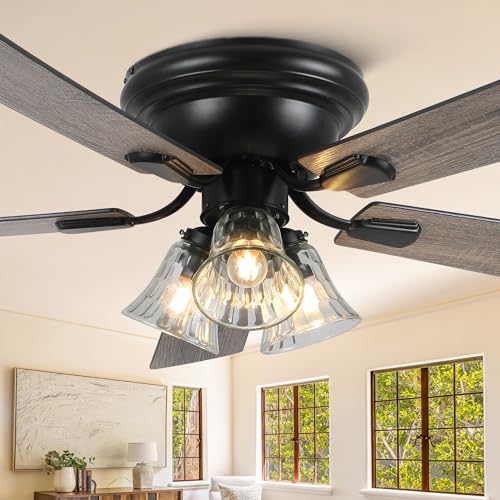 Chords Attic 52 Inch Flush Mount Farmhouse Ceiling Fan with Lights & Remote - Variation 5215