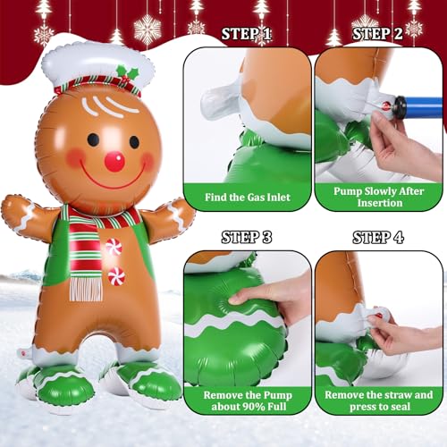 Gingerbread Man 2 Pcs 61-Inch Foil Balloons with Base - Cinnvoice Holiday Party Decorations (Gingerbread Man)