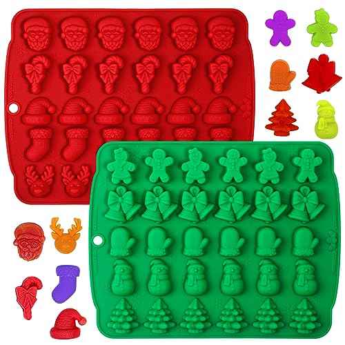 Kamehame Christmas Candy Molds, 2 Pcs 30 Cavity Christmas Gummy Molds, Silicone Christmas Chocolate Molds, Red & Green