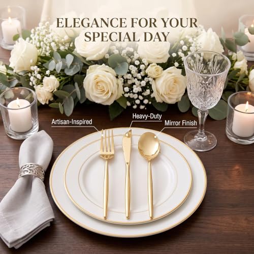 Gold Disposable Plastic Cutlery Set - 300 Pieces for Wedding & Party