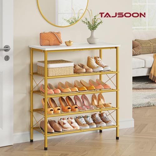 White & Gold 5-Tier Shoe Rack Organizer for 16-20 Pairs of Shoes - Tajsoon