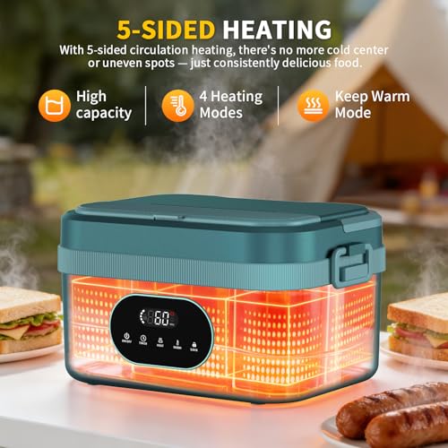 Mishelone Blue Cordless Heated Lunch Box with 5-Side Circulating Heating & Large Capacity