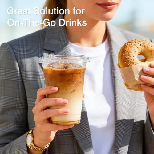 200 Pack 16 oz Clear Plastic Cups with Sip Lids - Disposable Cold Drink Cups - ARTLYMERS