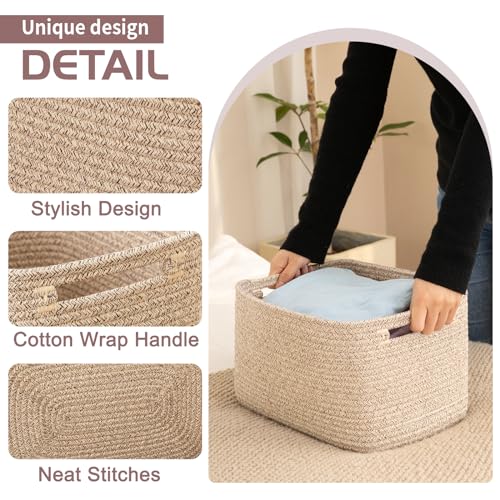 OIAHOMY 4 Pack Brown Cotton Rope Storage Baskets - 12.7x9x7.8 Inch Cube Organizers