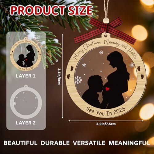 See You in 2026 Pregnancy Ornament (Pregnancy02) – Wooden Christmas Baby Announcement Gift