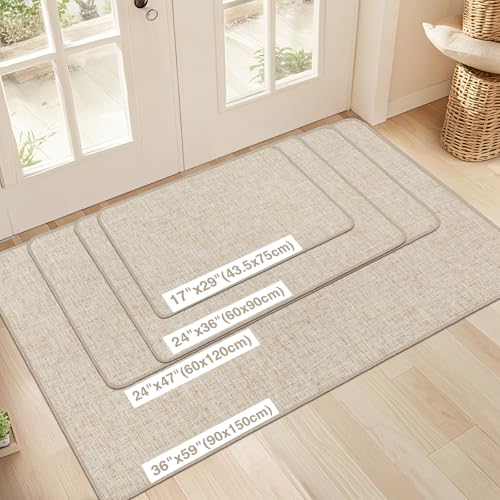 Indoor Door Mat 24x36 Khaki Non Slip Entryway Rug - Low Profile, Water & Dirt Absorbent, Easy to Clean - Rectangular 2' x 3' Variation