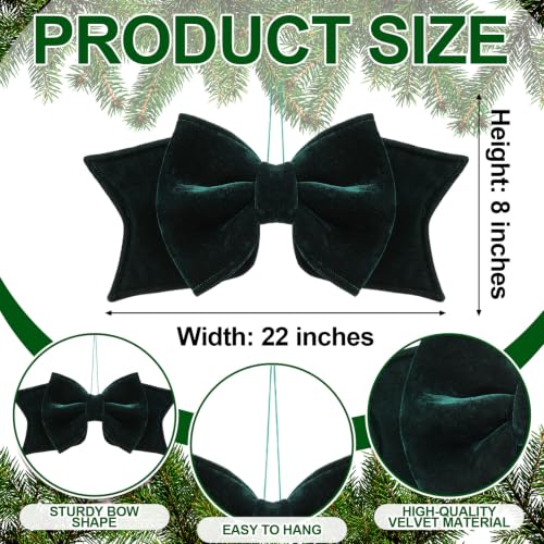 Hollowfly Green Velvet Bow Christmas Tree Topper 22x8in - Large Dark Green