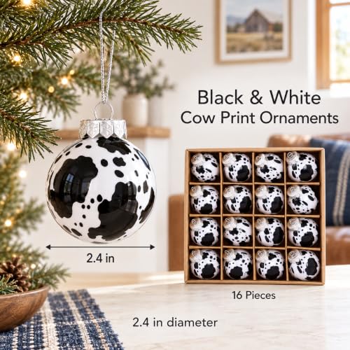 Cow Print Western Christmas Ornaments 16pcs 2.4in – Evernne Black/White
