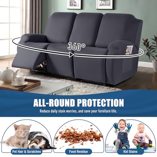 Recliner Sofa Slipcover 3 Piece Dark Gray Fit 3-Seat Reclining Couch