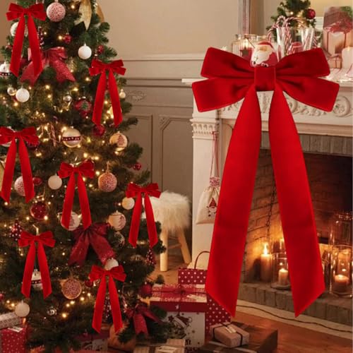 RIICFDD Double-Ear Red Velvet Christmas Bow - Holiday Gift Wrapping & Decor, 12pcs